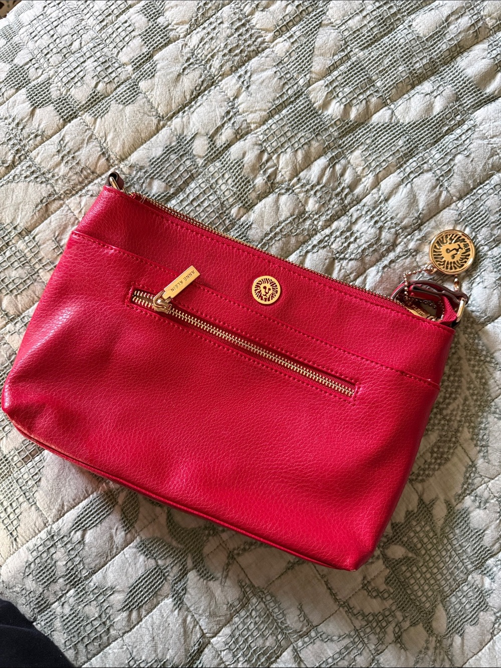 Anne Klein Red Leather Crossbody with Gold Hardware